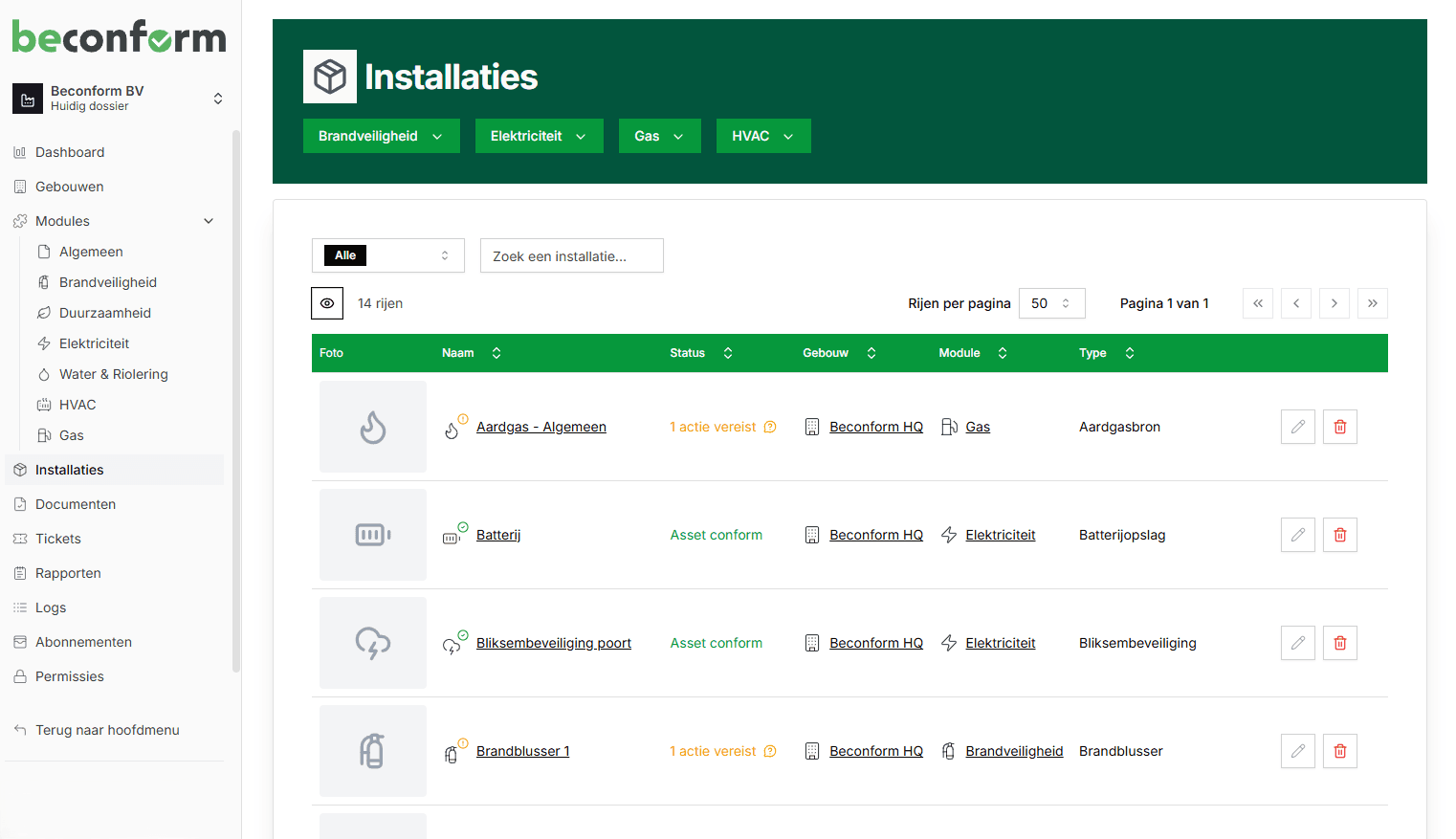 Beconform dashboard overlay Beconform dashboard overlay